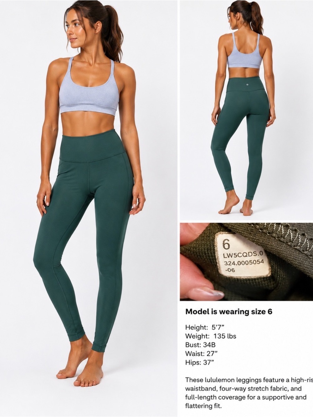 LuLuLemon Dark Green Wunder Under Leggings SZ 6 mid rise multi pocket athletic